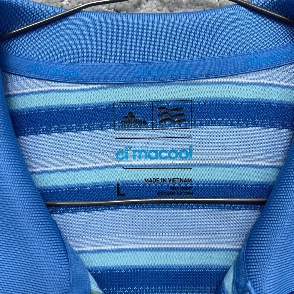Adidas ClimaCool Golf Polo Shirt Mens Large Blue Striped Tumble Creek Club - Picture 4 of 14